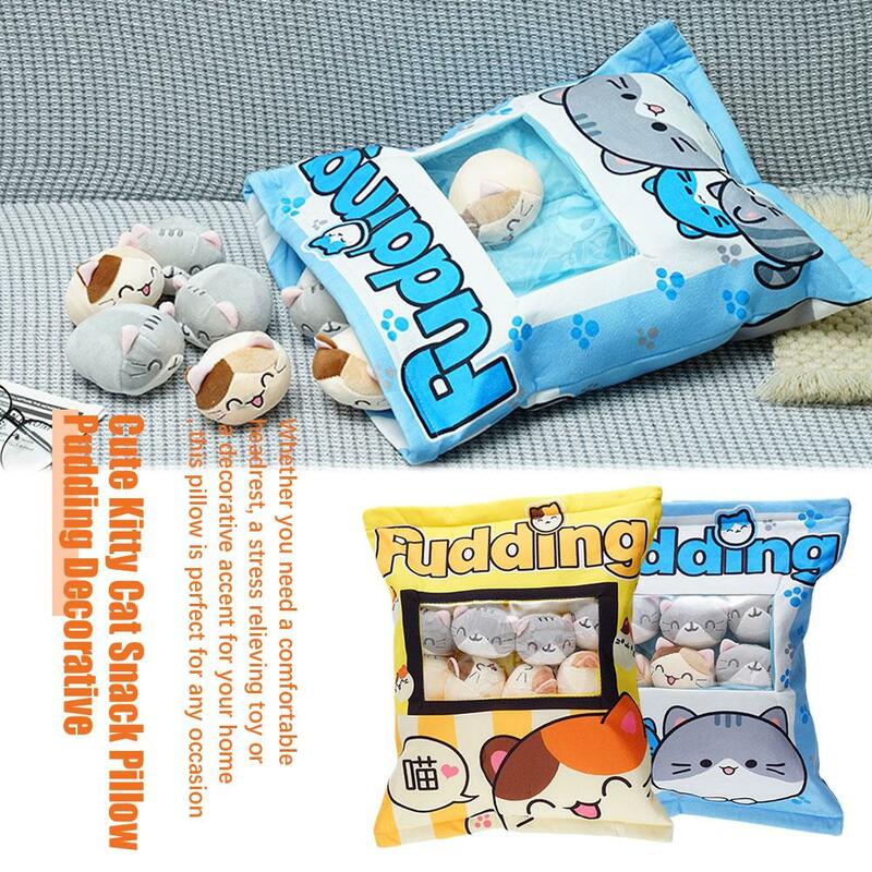 Cute Cat Snack Pillow Pudding Decorative, Stuffed With Mini Animal Cat Dolls Pudding Plush Toy Kawaii Plush Pillow Gifts