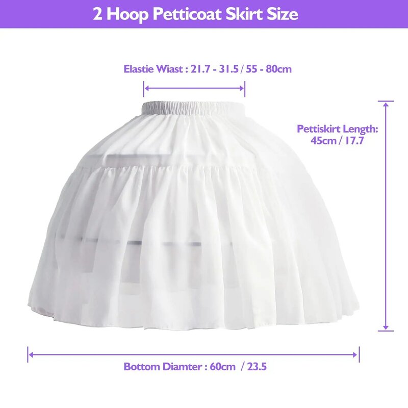 Women Girls Lolita Crinoline Petticoat Chiffon Ball Gown Petticoat Short 2 Hoops Underskirt for Cosplay Big Hem Dress White