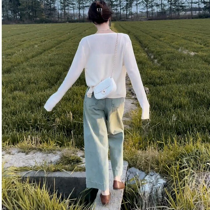 ZHISILAO 여성용 발목 길이 와이드 레그 청바지, 빈티지 하이 웨이스트 스트레이트 데님 바지, 용수철 여름, 2024