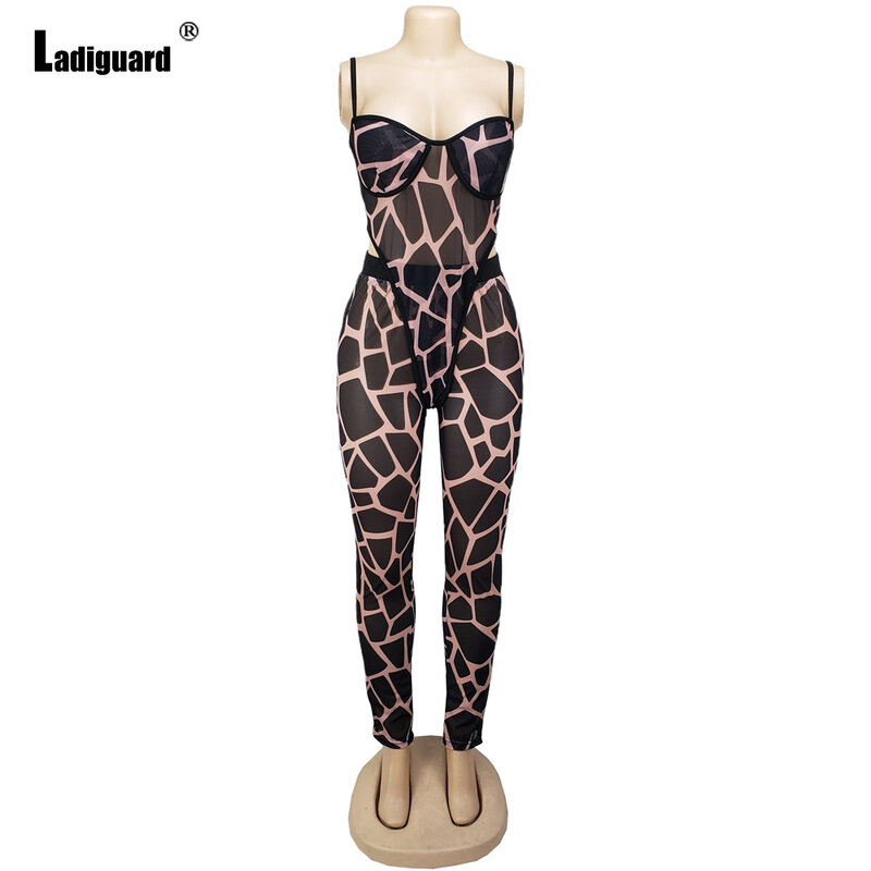 Ladiguard 2023 Sexy Thong briefs Bodysuits Spaghetti Strap Catsuits Open Crotch Plaid Jumpsuits Ladies Patchwork Erotic Rompers