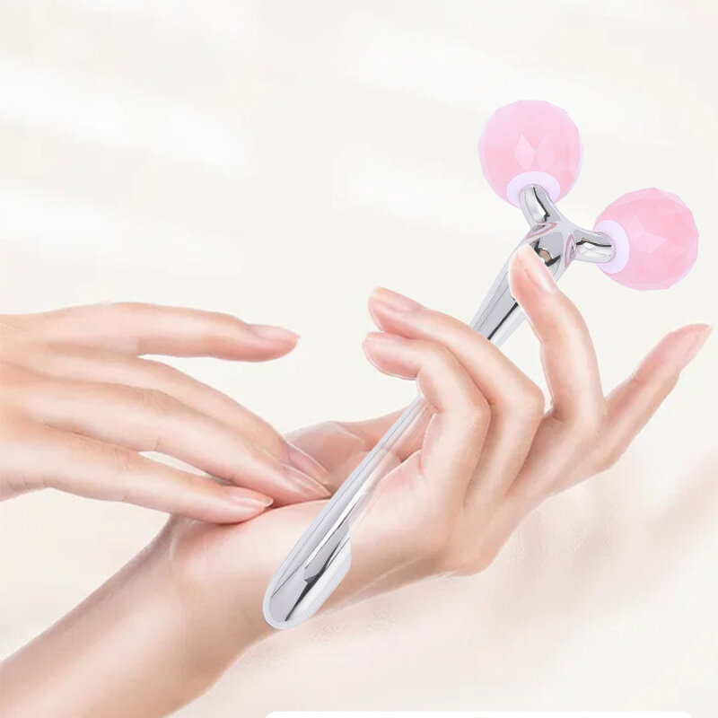 Rouleau de massage 3D en quartz rose, pierre naturelle, pour diversifier le visage, pour enlever les déformations, soins de la peau, outils anti-âge