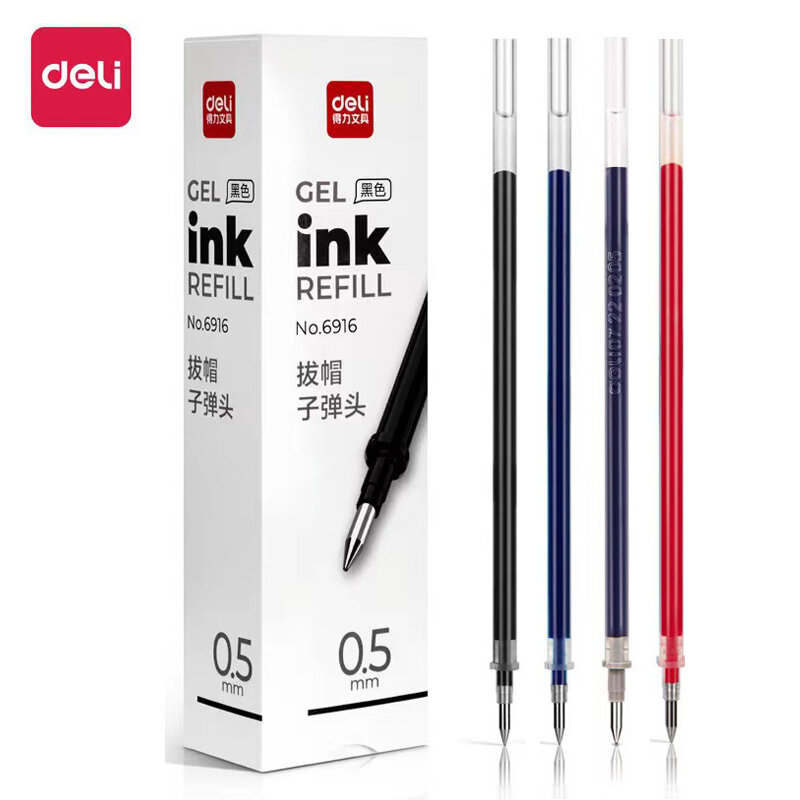Deli-Lote de recambios de bolígrafo de Gel, suministros de papelería escolar, tinta de 0,5mm, colores negro, rojo y azul, ideal para regalo, 20 unidades