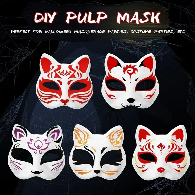 Máscara Meia Face Japonesa, Máscara de Raposa Pintada à Mão, Anime Demon Slayer Masquerade, Halloween Festival Cosplay Prop, 1Pc, 5 Pcs