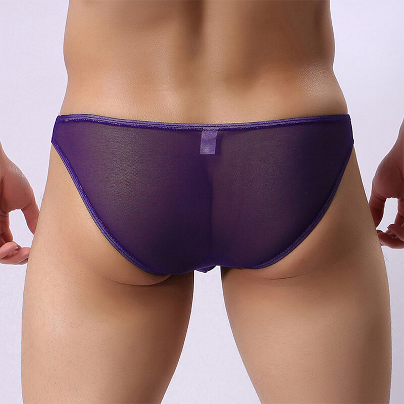 Mens Sexy Mesh Elastic Seamless Bikini Breathable Briefs See-Through Panties Bulge Pouch Thongs Underwear Solid Men Briefs