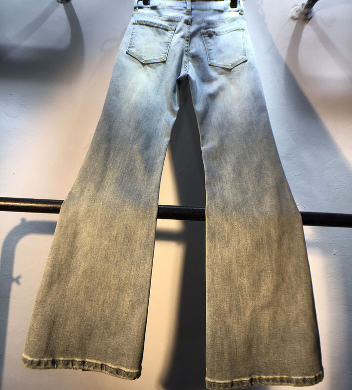 Jeans azul reto para mulheres, estilo chinês, bordado, miçanga dividida, calças lare, tudo combina, cintura alta, casual, novo, primavera, 2022