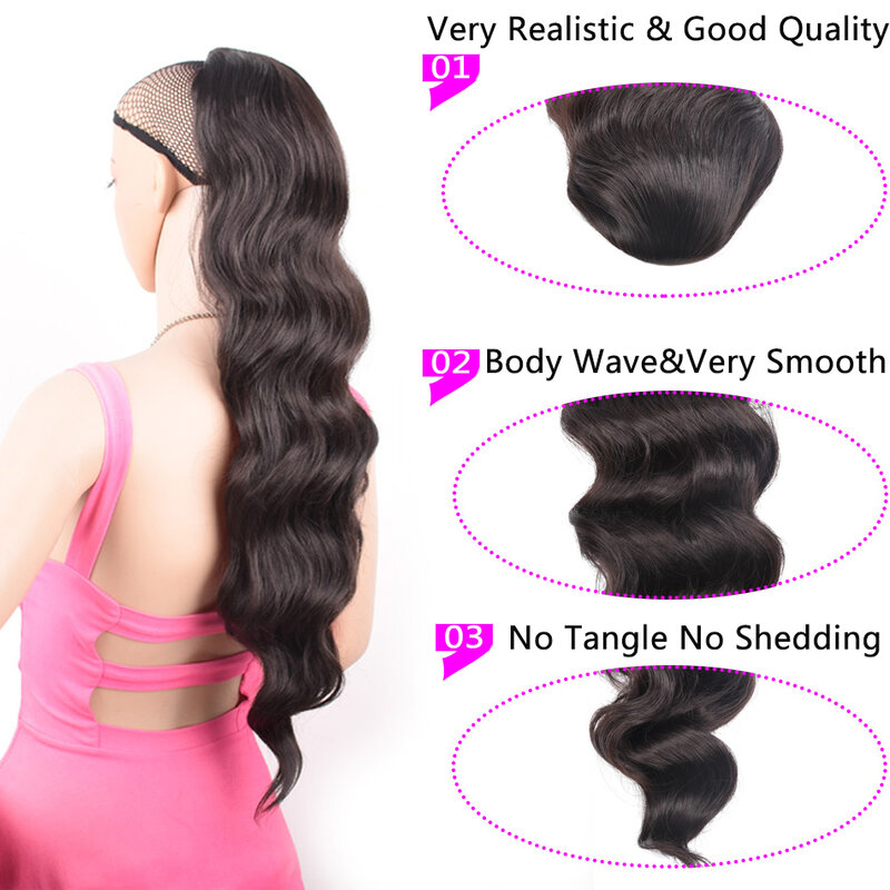 Synthetic Long Body Wave Drawstring Ponytail Hairpiece for Black Women Natural Fake Wavy Pony Tail Clip in Hair Extension