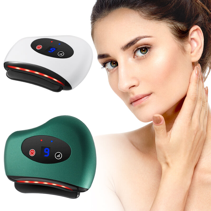 Eletric Bianstone Gua Sha Board Tool Heating Meridian Lymphatic Back Facial Massager Vibration Hot Compress Drainage Scraping