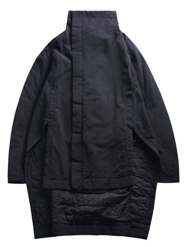 [EAM] Новинка 2024 года; Модная зимняя Асимметричная длинная одежда с хлопковой подкладкой; Свободное пальто; Однотонная черная куртка для женщин; YA771
