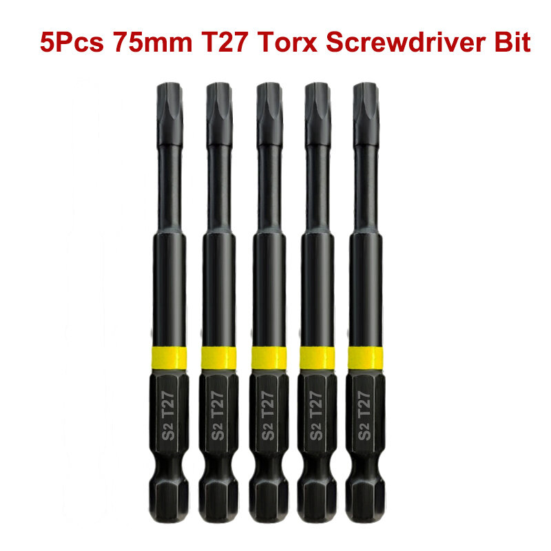 5Pcs 75mm Torx Bit Set T20 T25 T27 T30 T40 Security Torx Star Bits 1/4" Hex Shank Tamper Resistant Magnetic Torx Screwdriver Bit