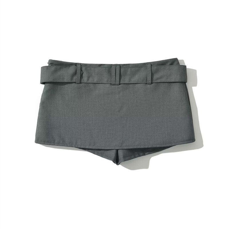KEYANKETIAN-minifalda de tiro bajo para mujer, prenda Sexy y dulce con decoración de cinturón, color gris, Y2K, novedad de 2024