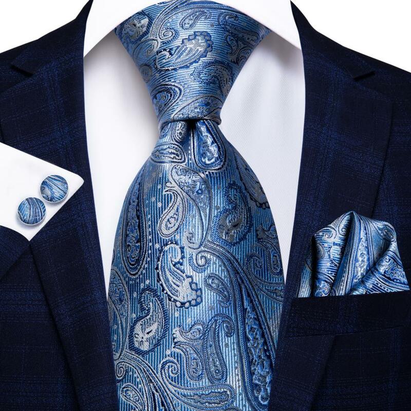 Conjunto de corbata de seda para hombre, corbatas Extra largas, pañuelo tejido clásico, corbata cuadrada de bolsillo, Hi-Tie, azul marino, 63 pulgadas, 160cm