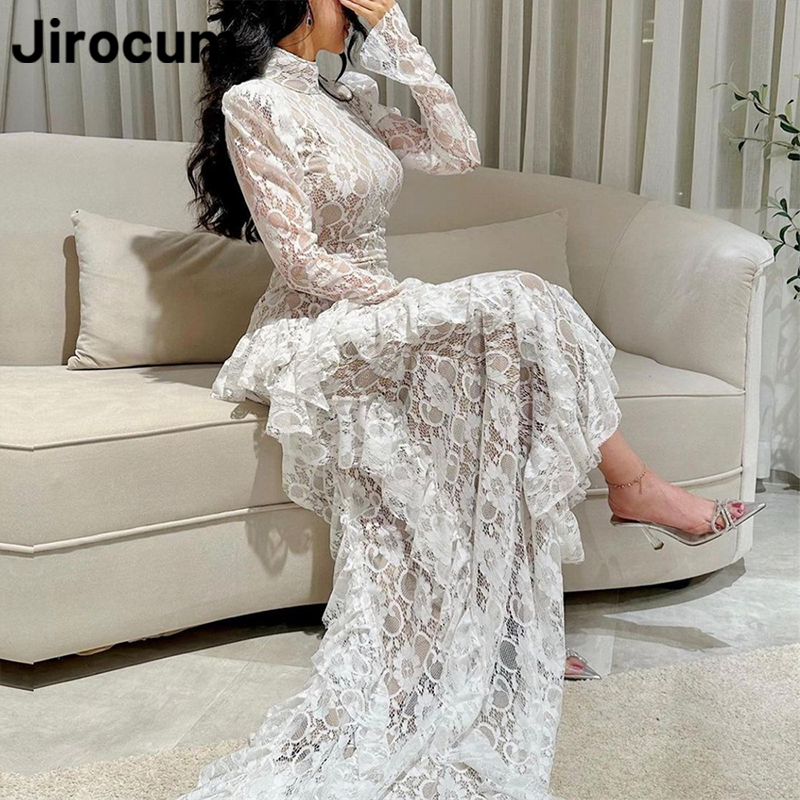 Jirocum Lace Ball Gowns Women's Elegant High Neck Party Evening Gown High Low Palace Celebrity 2024 New Formal Occasion Dresses