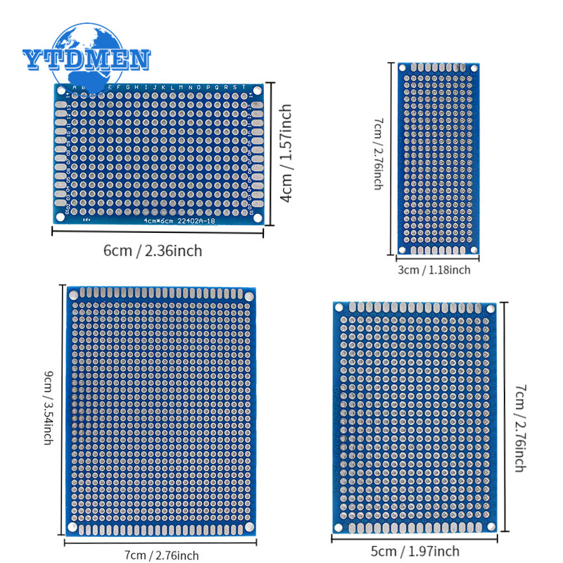 Double Sided Protótipo PCB Board Kit, DIY Projetos Eletrônicos, Várias Dimensões, 3x7 cm, 4x6 cm, 5x7 cm, 7x9cm, 18Pcs