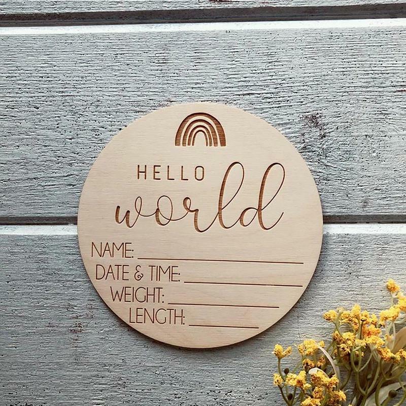 Hello World-señal de bienvenida para recién nacido, placa de madera con arcoíris, 5 piezas