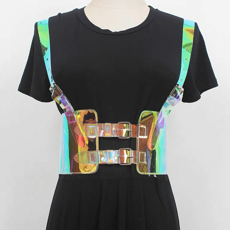 Cinturón de arnés corporal para mujer, sujetador de PVC transparente con láser, Sexy, Bondage, Correa holográfica, 2019