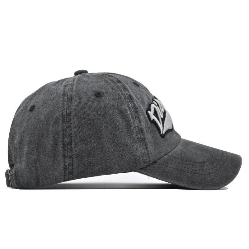 ヴィンテージレタリング刺繍入り野球帽、調節可能なウォッシュコットンパハット、ユニセックスメタルバックル