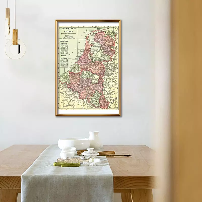 42*59cm 1914 Bélgica y Países Bajos mapa pared Vintage cartel de arte lienzo pintado con Spray Escuela de Educación suministros casa Decoración