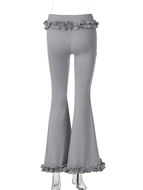 Lygens-Pantalon long évasé taille basse pour femme, batterie solide avec champignon d'arbre comestible, vêtements décontractés coréens, streetwear d'été Y2K, 2024