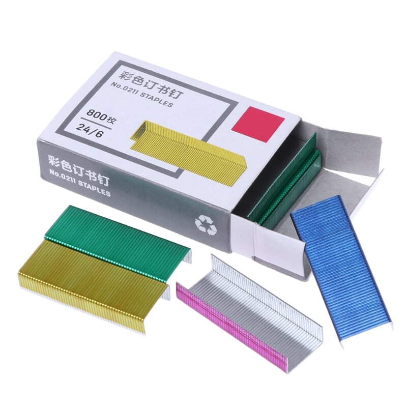 800 unids/caja de 12mm para Metal colorido creativo para encuadernación escolar de grapas para oficina Su P9JD