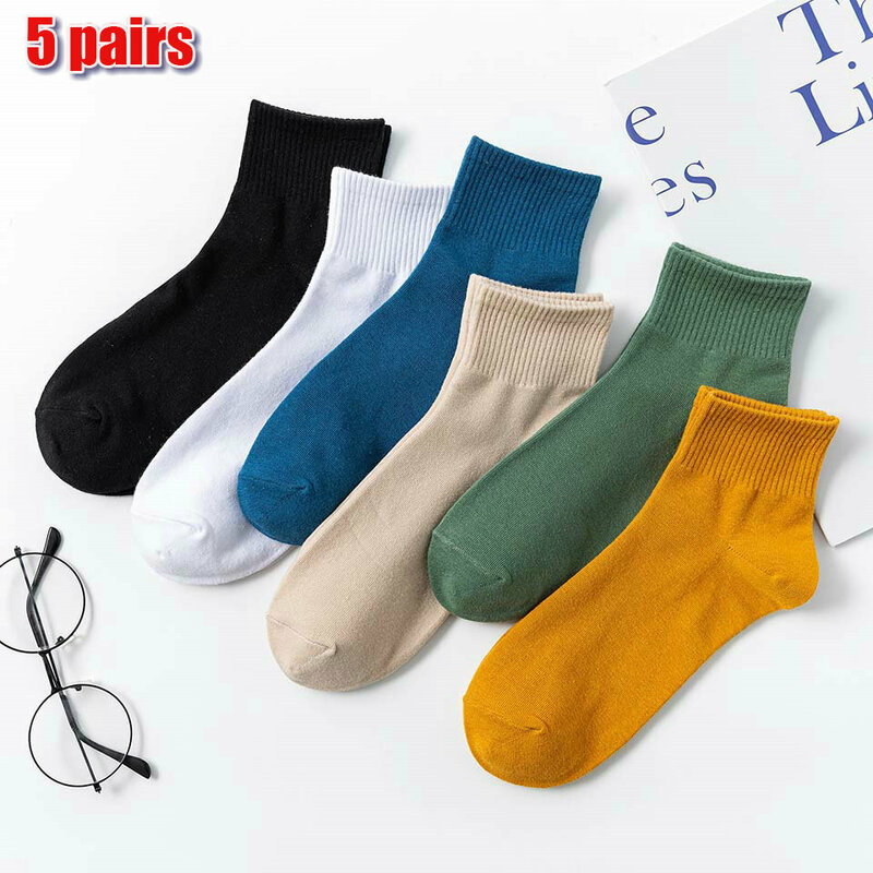 2024 New High Quality 5 Pair Fashion Men Ankle Cotton Socks Breathable Short Man Socks Casual Black Socks White Sports Sock