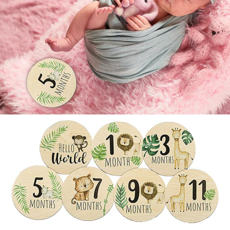 7x Wooden Baby Milestone Cards Newborn Photography Props Discs Photo Prop Monthly Milestone Discs for Keepsake Toy Shower