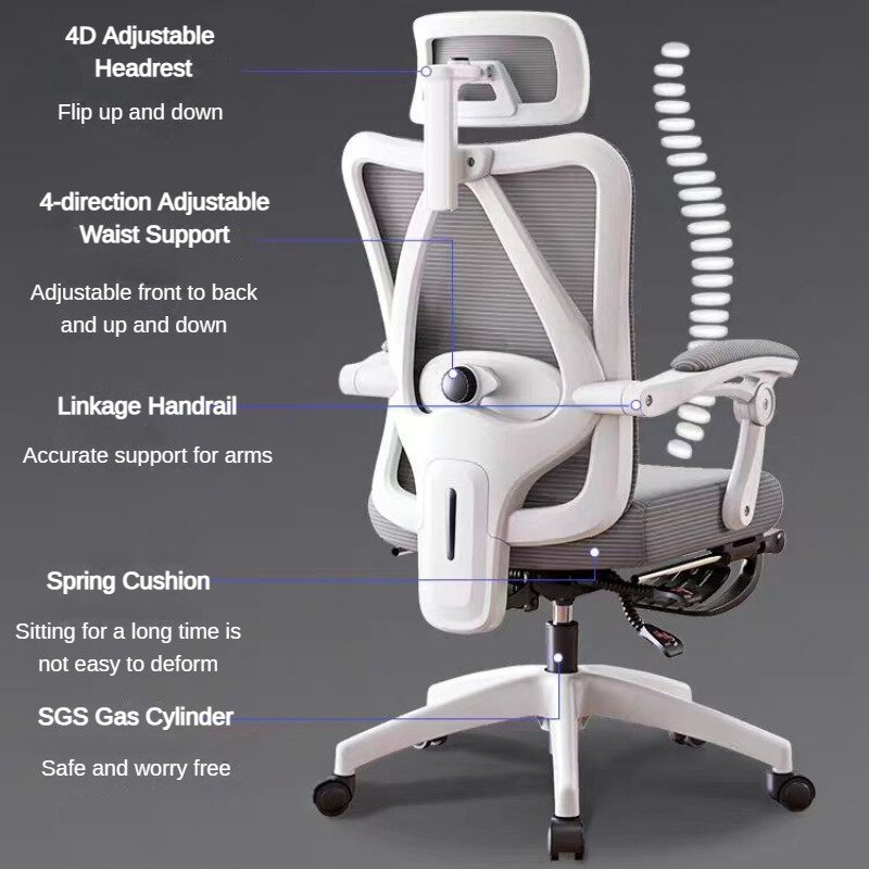 Sedia ergonomica in rete, sedia da ufficio con schienale alto, sedia operativa girevole direzionale con supporto lombare regolabile e poggiatesta