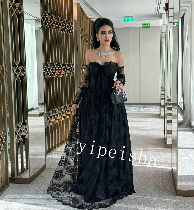 Ball Dress Evening Saudi Arabia Lace Pattern Party A-line Off-the-shoulder Bespoke Occasion Gown Long Dresses