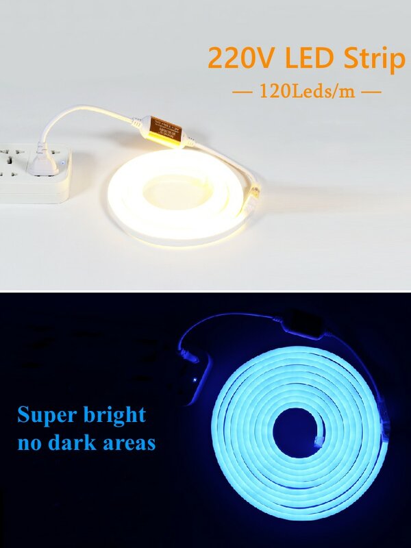 1M Strip Lampu Neon 220V RGB Lampu LOGO Iklan DIY Super Terang Tanpa Area Gelap Fleksibel Tahan Air dengan Lampu Luar Ruangan Steker UE