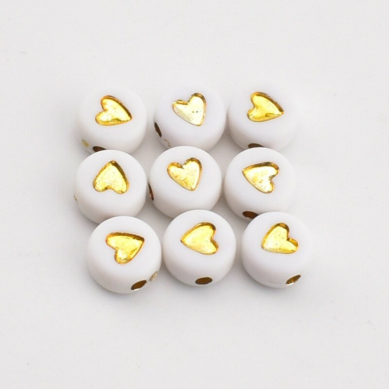 50 pz/lotto 7*4*1mm fai da te perline fatte a mano perline acriliche rotonde sfondo bianco oro perline d'amore per la creazione di gioielli