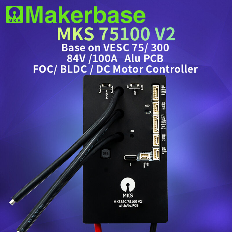 Makerbase-controlador de velocidad para monopatín eléctrico, controlador de velocidad para patinete eléctrico, VESC 75100 V2 84V 100A con PCB de aluminio basado en VESC