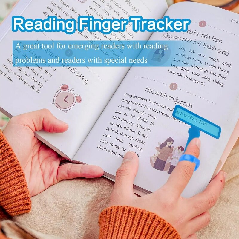 Dyslexia Tools for Kids,  Finger Guided Reading Strips with  Finger Rings, Highlight Reading Strips Bookmarks for Reading Highli