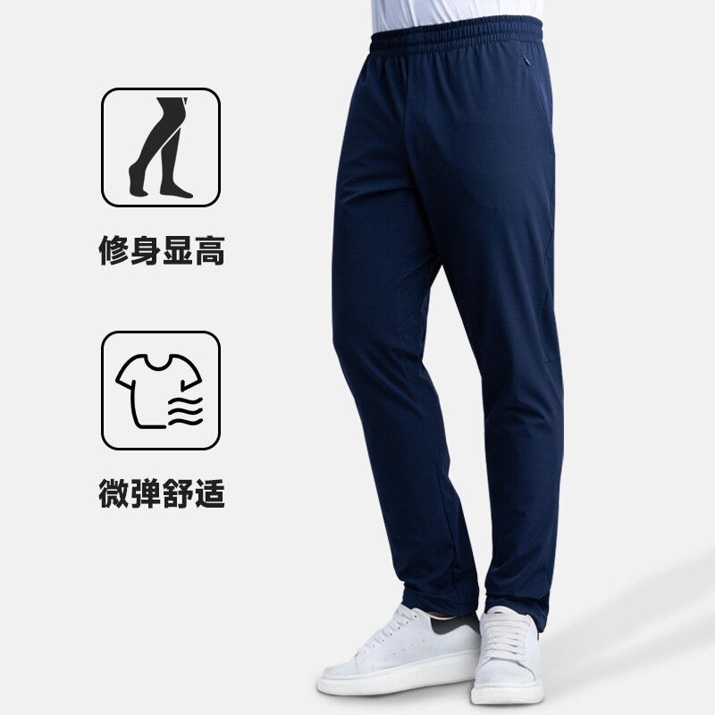 Celana panjang kasual untuk pria, celana panjang kasual sederhana dan serbaguna warna polos elastis untuk lari luar ruangan musim gugur musim dingin