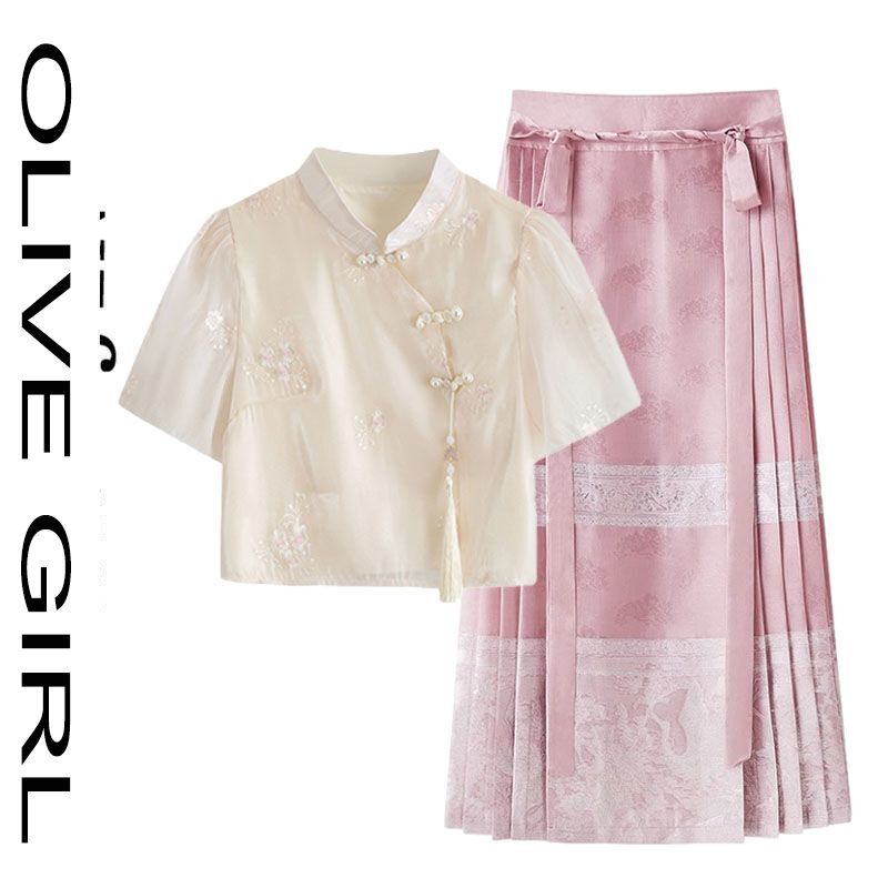 Camisa chinesa tradicional feminina e terno de saia fina, conjunto extragrande de 2 peças, roupas de verão, tamanho grande 4XL, 2023