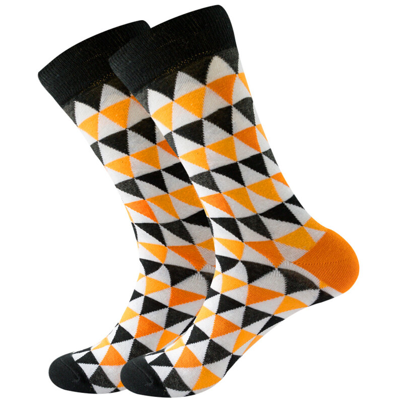 1 Paar gekämmte Baumwolle Mode Hip Hop Mann Frau Socken Harajuku quadratischen Streifen geometrischen Dreieck glückliche Socken lustige Socken