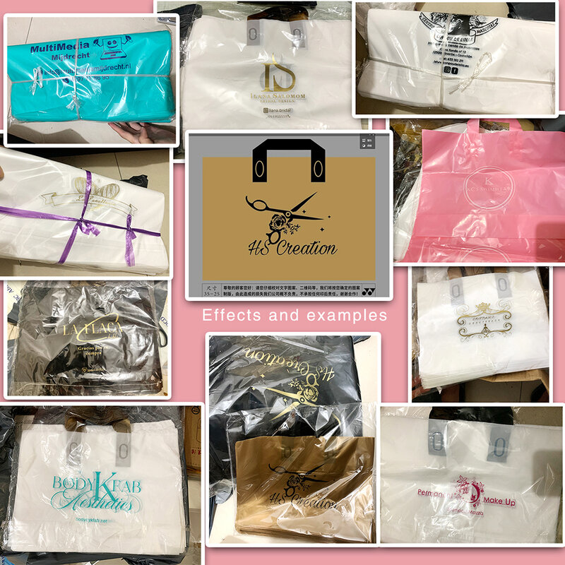 Bolsas de compras coloridas con logotipo personalizado, bolsa de regalo de plástico con asa, Impresión de logotipo de un Color en doble cara, diseño gratis, 100 piezas