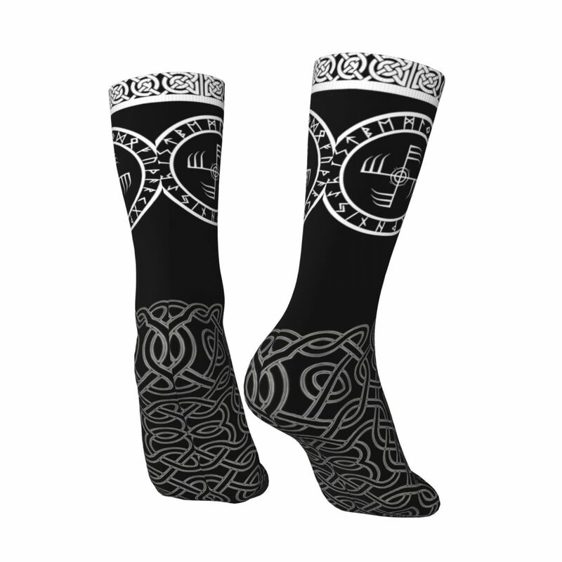 Funny Crazy Sock for Men Ginfaxi Black Hip Hop Harajuku Viking Happy Seamless Pattern Printed Boys Crew Sock Novelty Gift