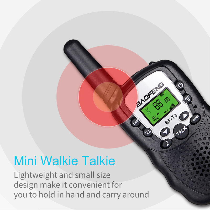 2pcs baofeng t3 walkie talkie 3-10 km interfone de alcance de conversação para crianças adultos aventura ao ar livre transceptor de banda dupla fm bf t3