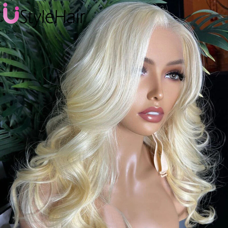 UStyleHair-Peluca de onda Natural rosa para mujer y niña, cabellera sintética con malla frontal, resistente al calor, de uso diario