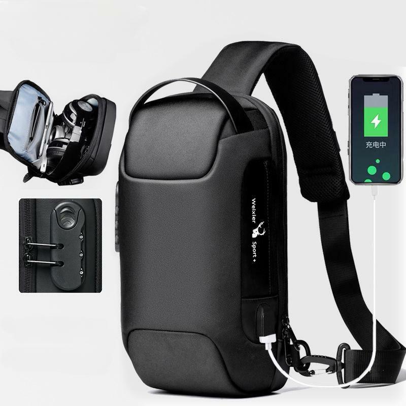 Нагрудная сумка для мужчин с защитой от кражи и USB-портом для зарядки, слинг из ткани Оксфорд, водонепроницаемый Повседневный прочный ранец