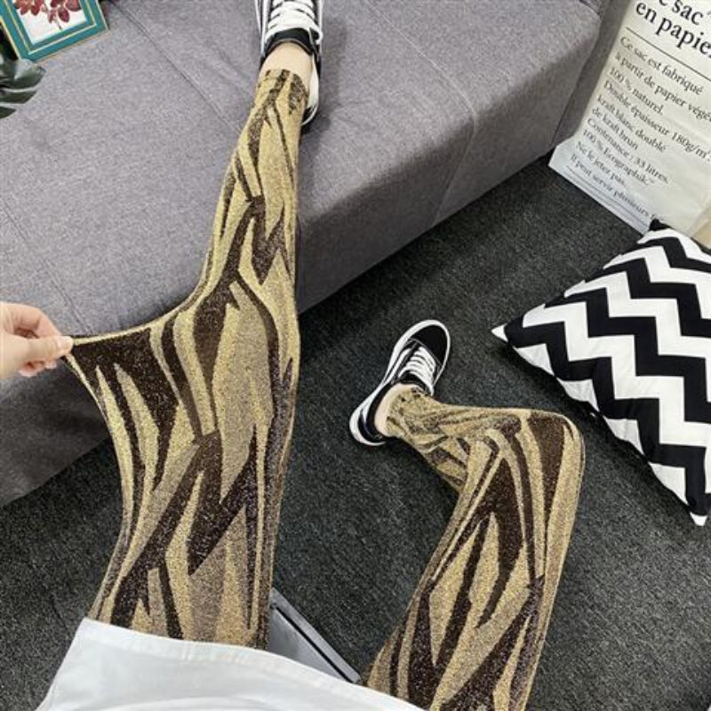 High Waist Ankle-length Leggings Women Tight Irregular Graphics Printed High Elastic Slim Fit All-match Korean Style Streetwear