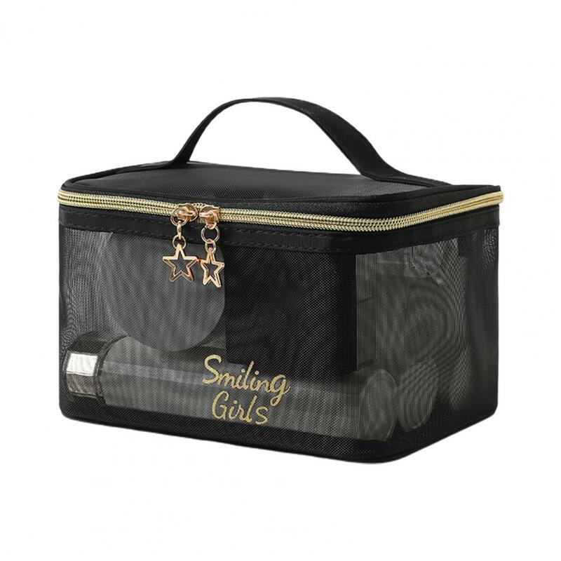 Summer Mesh Cosmetic Bag  With Handle Multifunctional Transparent Toiletry Bag  Women Girls Toiletry Bag Set