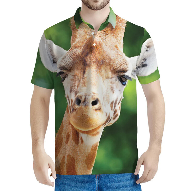 Niedliche Giraffe Muster Polos hirt Männer Kinder 3d gedruckt Tier T-Shirts Streetwear übergroße T-Shirt Revers Knopf kurze Ärmel