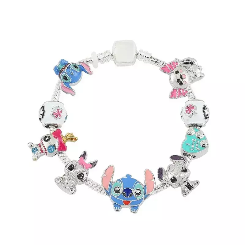 Gelang jimat Disney Stitch gelang manik-manik liontin jahit DIY gelang terinspirasi Lilo & Stitch untuk hadiah perhiasan wanita