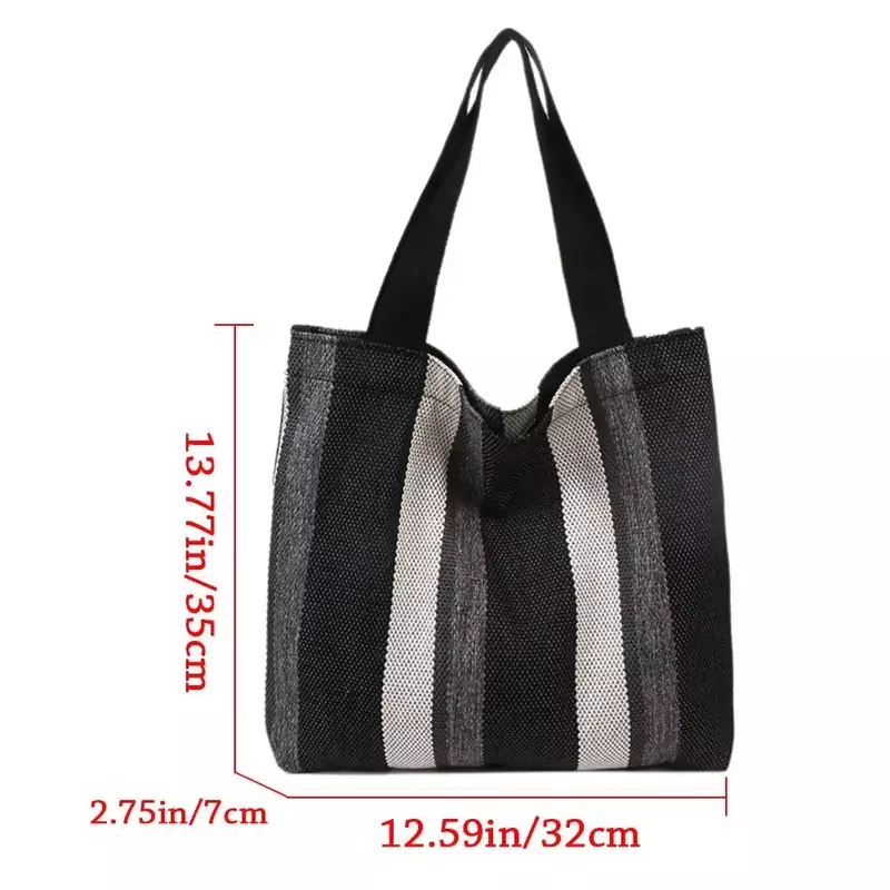 Sfn7シンプルなレトロな女性のハンドバッグ、小さな新鮮なストライプのキャンバスバッグ、カジュアルなアート、大容量、女性のショルダーバッグ