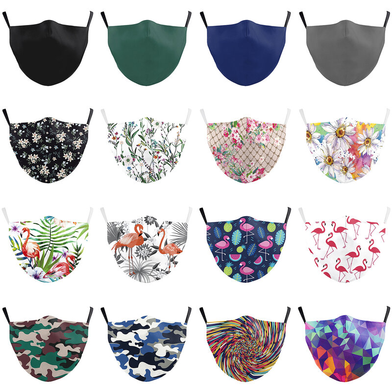 High 2 Layer Fashion Face Mask Solid Color Washable Fabric Anti-Dust Flower Masks Adult Reusable Men Women Flamingo Mouth Cover