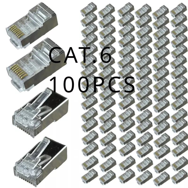 Geschirmter cat6 rj45 stecker cat.68p8c modularer ethernet kabel kopfst ecker vergoldeter crimp netzwerk rj45 stecker (100 stücke)