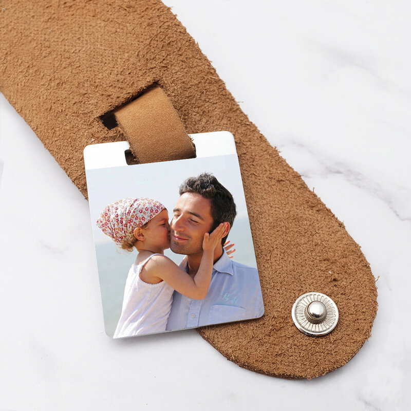 Llavero con foto personalizada para hombre, soporte de anillo con imagen de cuero grabada, regalo para el Día del Padre