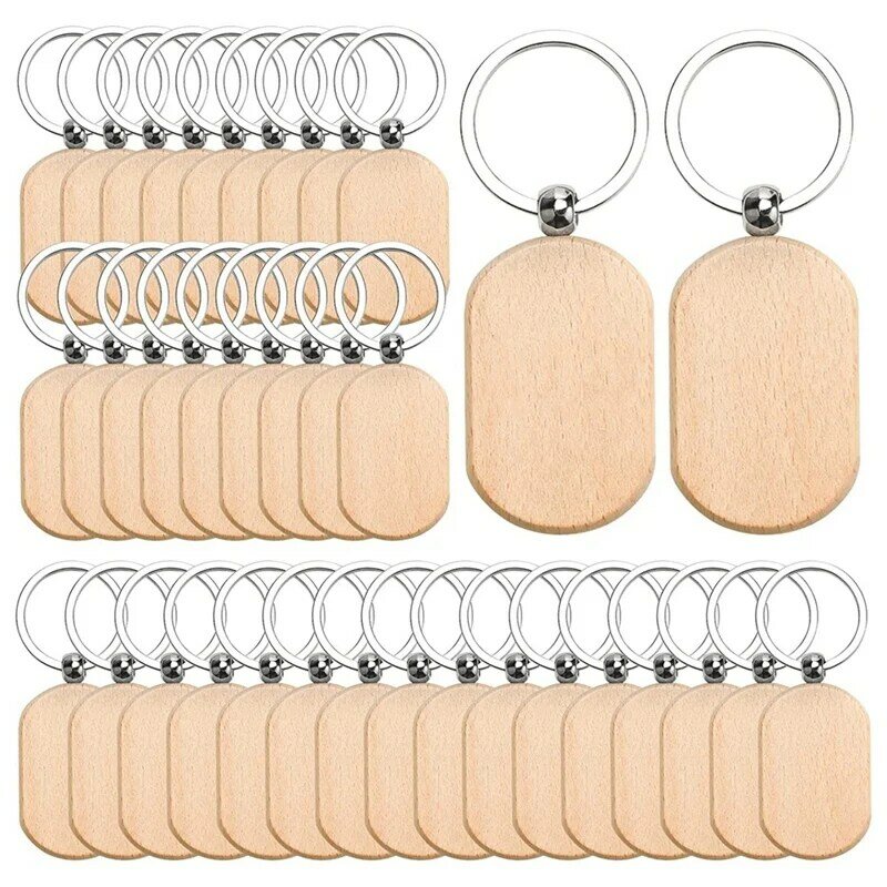 110 шт. деревянные заготовки для ключей, брелок для ключей из необработанного дерева, деревянные заготовки для гравировки, цепочка для ключей для поделок «сделай сам»-закругленный квадратный
