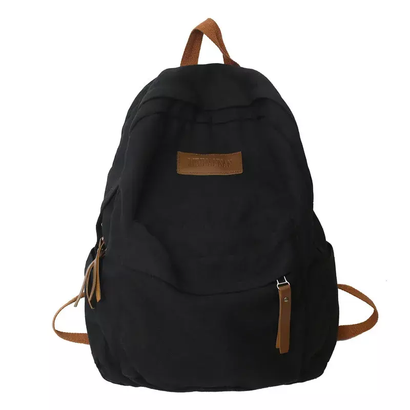 Vintage Solid Color Backpack Double Root Canvas Large Capacity Computer Backpack Men Female Schoolbag Wholesale