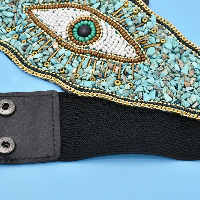 Ethnic wind belt rice bead stone Turkish demon eye waist seal Tibetan show thin bundle waist chain